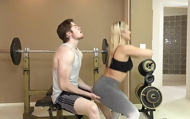 Man thrusts really long dick in mouth of fitness trainer